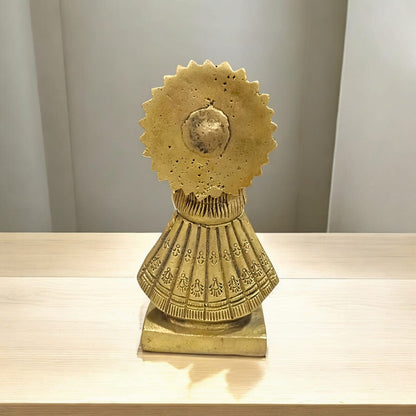 Khatu Shyam Ji Brass Murti, 5 inches tall, 3 inches wide, 675 grams, ideal for worship and spiritual practices, available from Timeshopee.