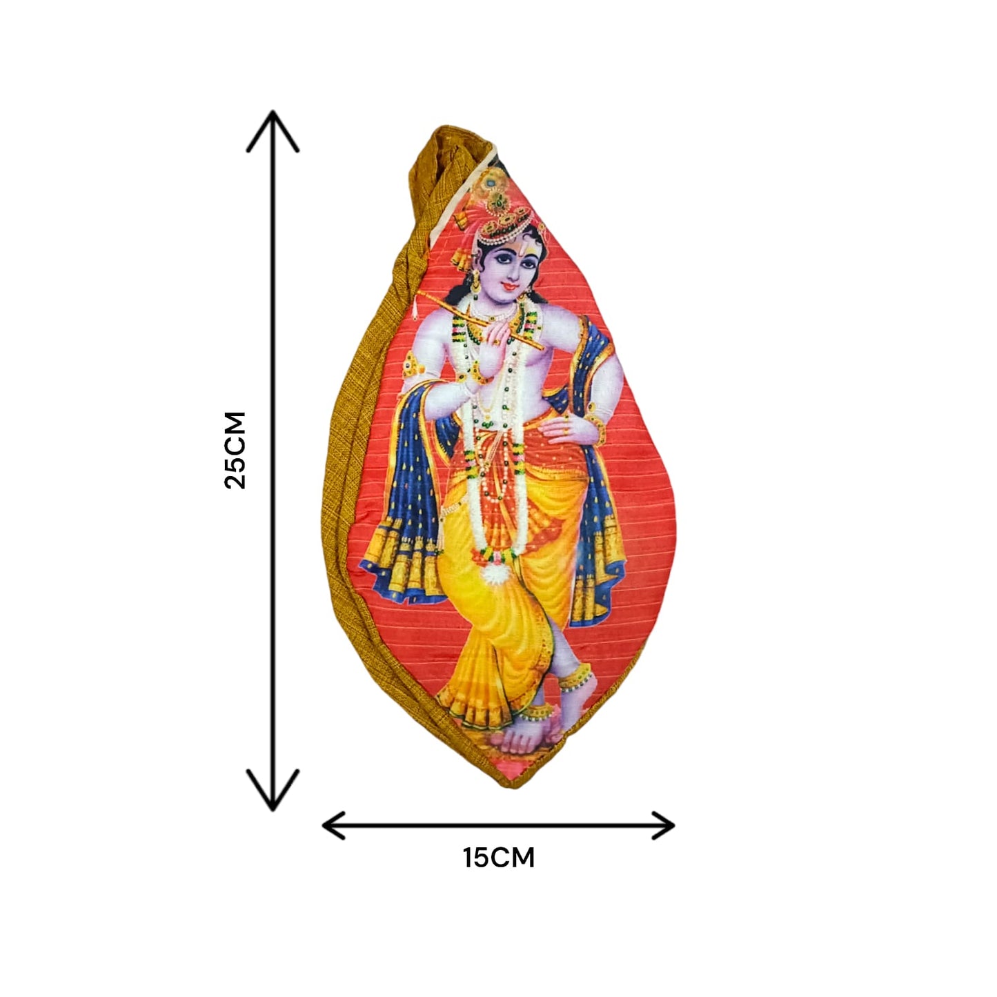 Krishna Ji Cotton Japa Mala Bag with photo-printed Gomukhi design, 25.4 x 12.7 x 2.5 cm, lightweight and available at Timeshopee.