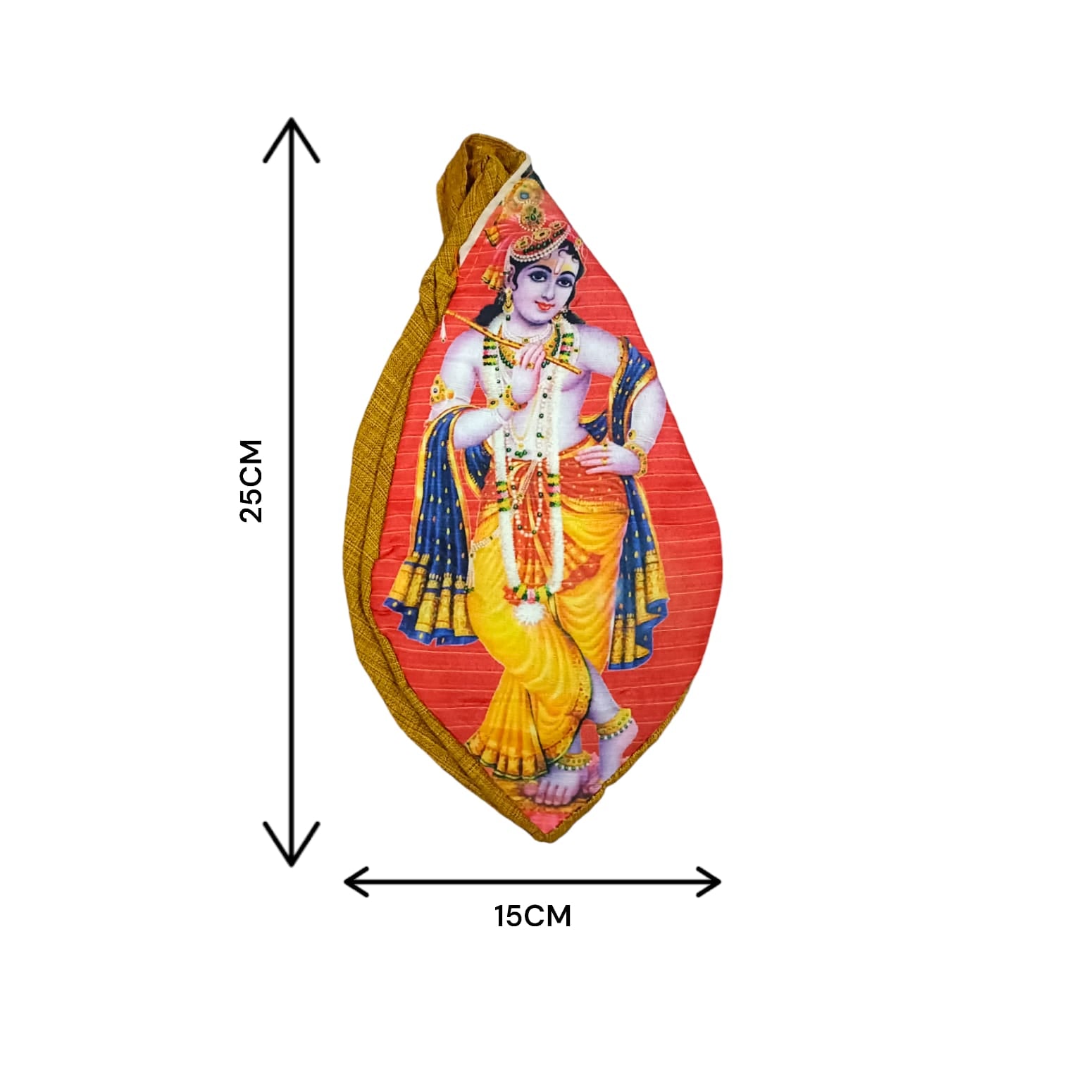 Krishna Ji Cotton Japa Mala Bag with photo-printed Gomukhi design, 25.4 x 12.7 x 2.5 cm, lightweight and available at Timeshopee.