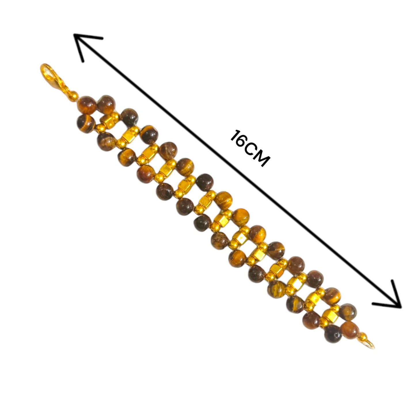 Lab-certified Tiger Eye Bracelet with 7MM beads, featuring golden metal accents and a golden lobster clasp, designed for strength, confidence, and business growth by Timeshopee.