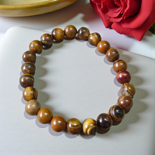 Lab-certified Tiger Eye Bracelet with 8MM natural golden-brown beads, stretchable design for focus, courage, and energy protection