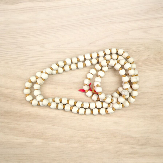 Lab-certified Tulsi Mala with 108+1 beads, used for meditation and spiritual practices, featuring traditional and sacred Tulsi beads