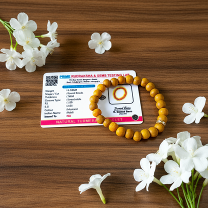 Lab-certified combo of Vaijanti and Haldi Bracelets with natural sacred beads, stretchable design for spiritual use and rituals