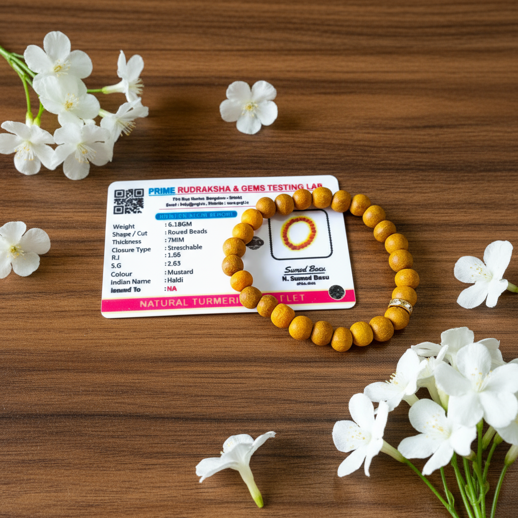 Lab-certified combo of Vaijanti and Haldi Bracelets with natural sacred beads, stretchable design for spiritual use and rituals