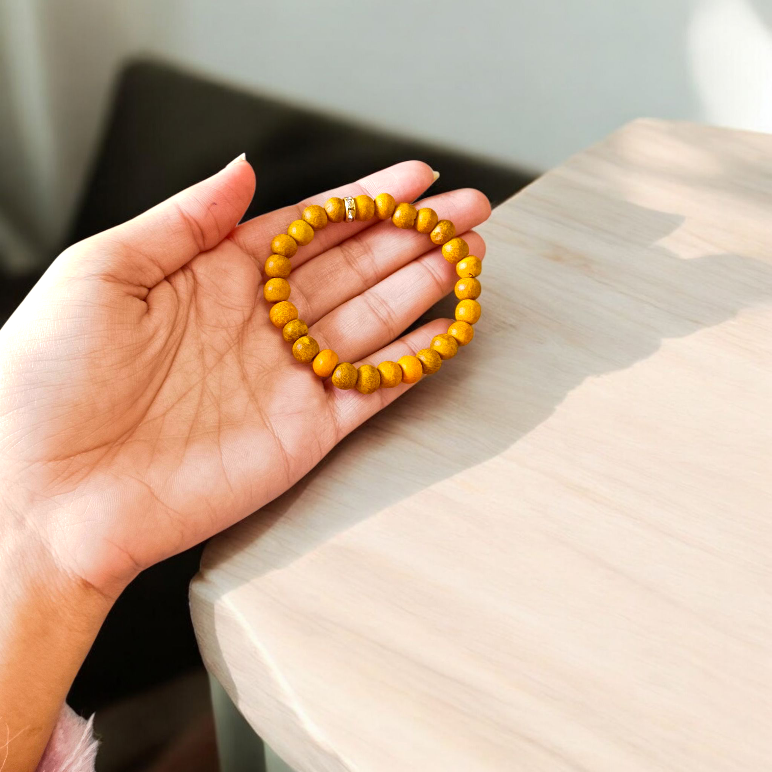 Lab-certified combo of Vaijanti and Haldi Bracelets with natural sacred beads, stretchable design for spiritual use and rituals