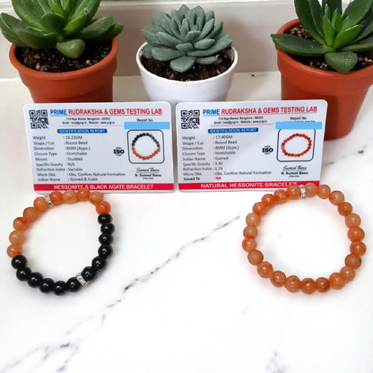 Lab Certified 8MM Hessonite & Black Agate Bracelet Combo – Healing & Protection | Timeshopee