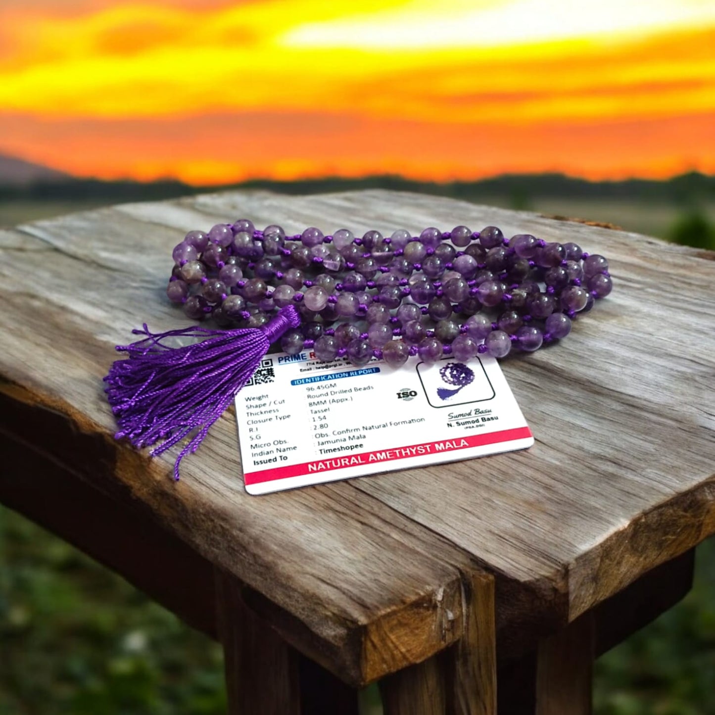 Lab Certified Amethyst Mala 108+1 Beads 8MM for Meditation Healing Spiritual Growth and Chakra Balancing