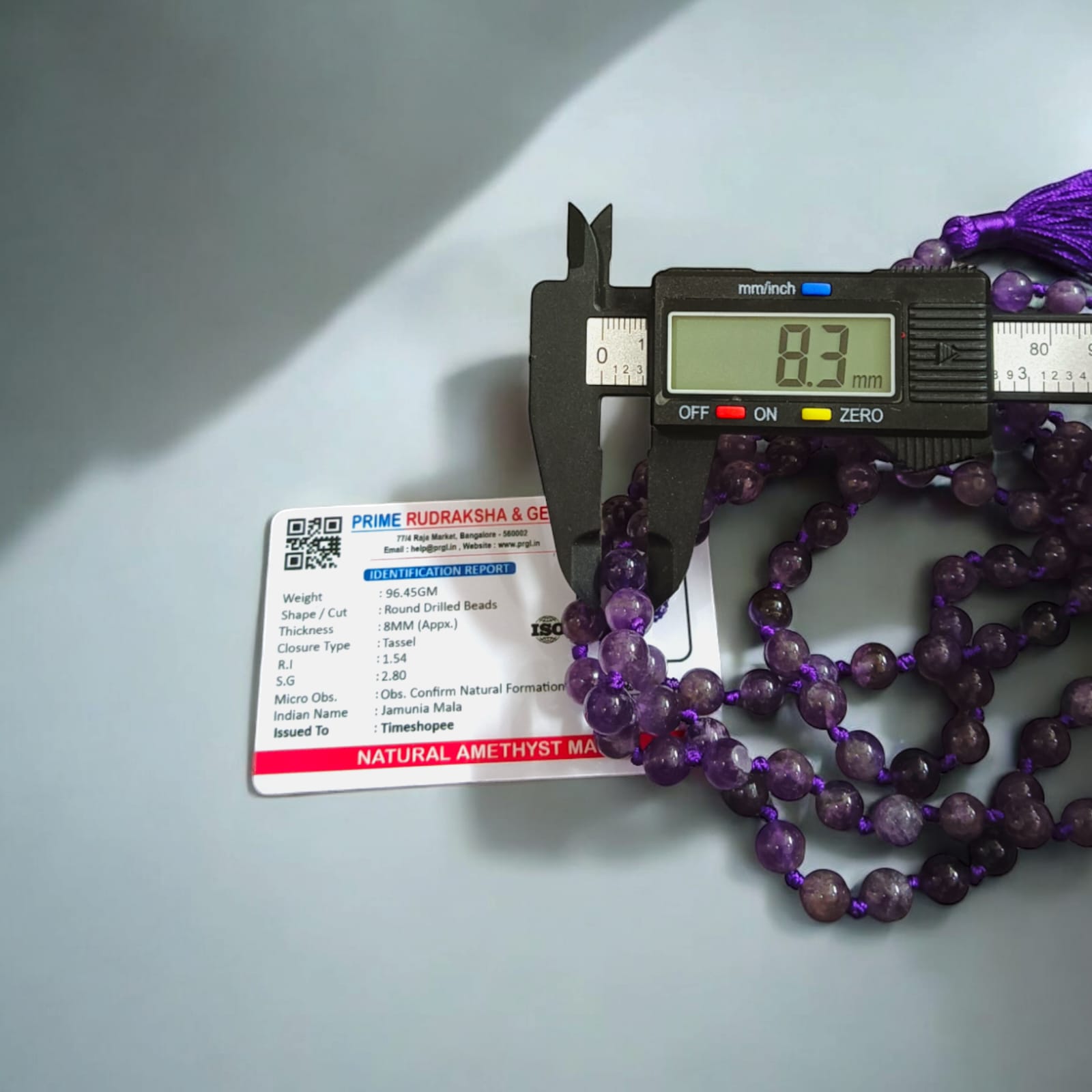 Lab Certified Amethyst Mala 108+1 Beads 8MM for Meditation Healing Spiritual Growth and Chakra Balancing