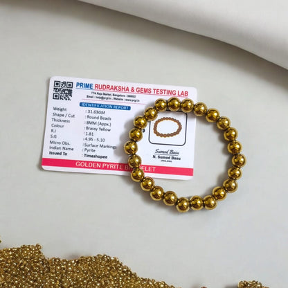 Lab Certified Golden Pyrite Bracelet - Natural Pyrite Beads Bracelet by Timeshopee-Online Religious Store