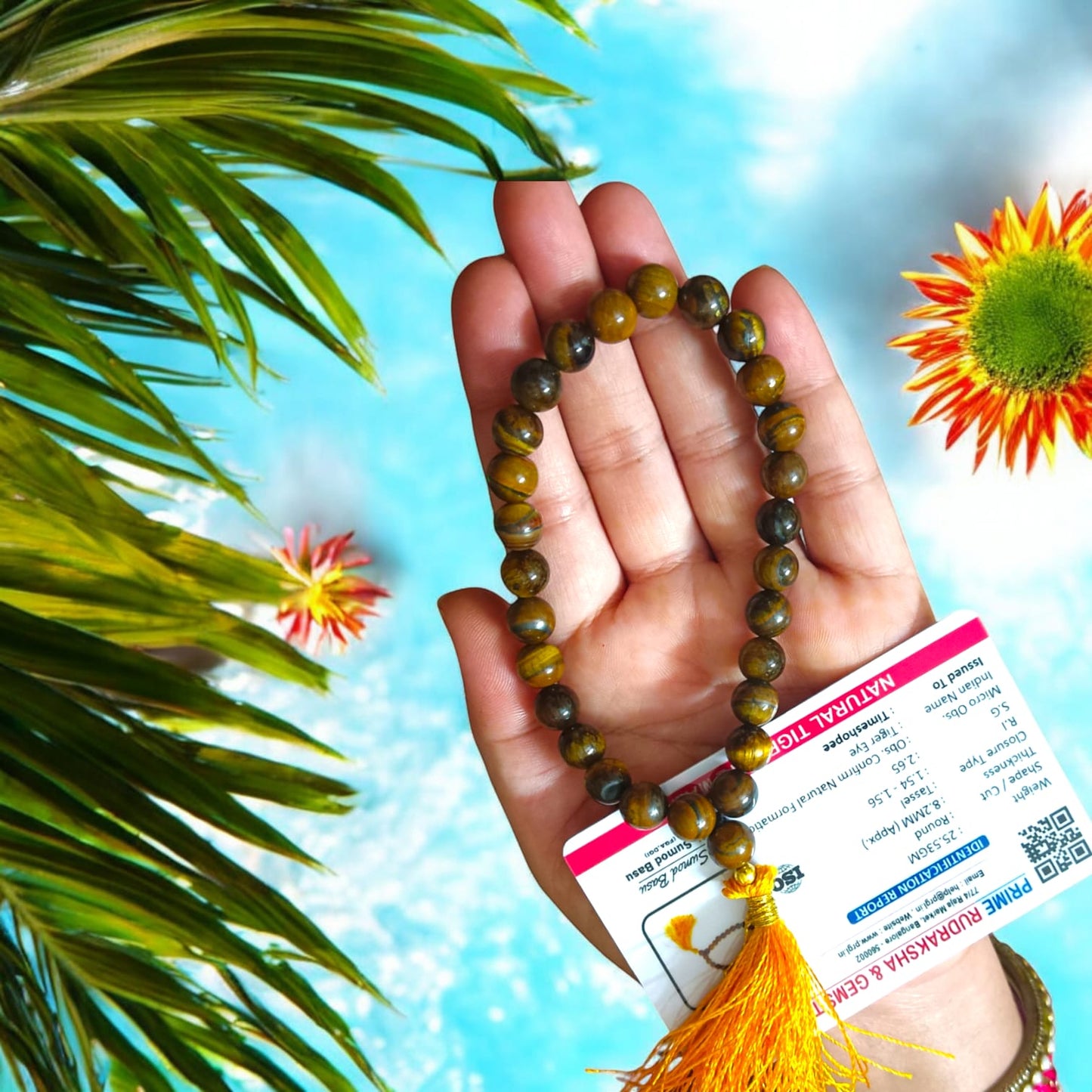Lab Certified Tiger Eye Mala 27+1 Beads - Compact 8mm Bead Mala for Japa by Timeshopee-Online Religious Store