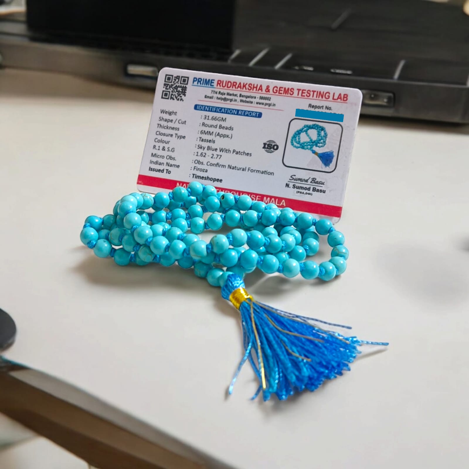 Lab Certified Turquoise (Firoza) Mala 108+1 Beads - Available in 6mm and 8mm by Timeshopee-Online Religious Store