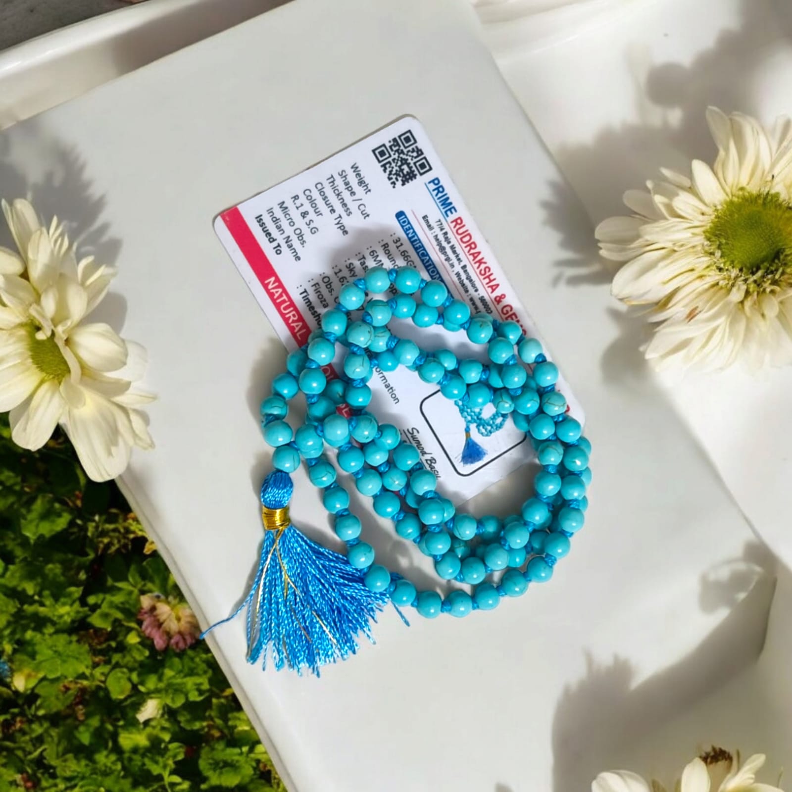 Lab Certified Turquoise (Firoza) Mala 108+1 Beads - Available in 6mm and 8mm by Timeshopee-Online Religious Store