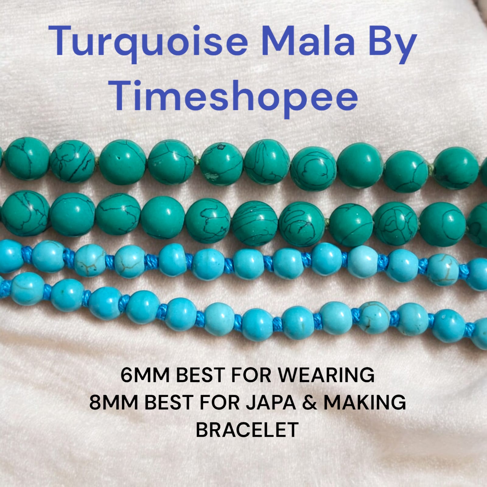Lab Certified Turquoise (Firoza) Mala 108+1 Beads - Available in 6mm and 8mm by Timeshopee-Online Religious Store