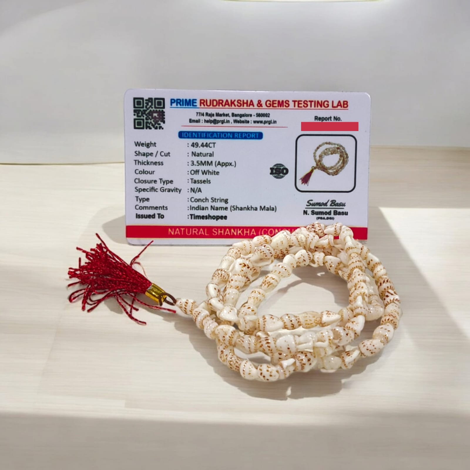 Lab certified Shankh Mala with 108+1 Conch beads for meditation