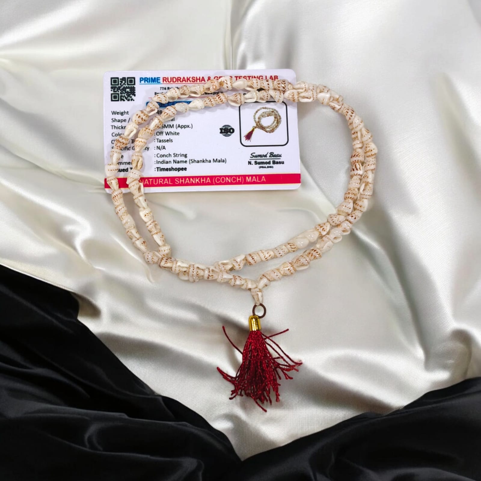 Lab certified Shankh Mala with 108+1 Conch beads for meditation