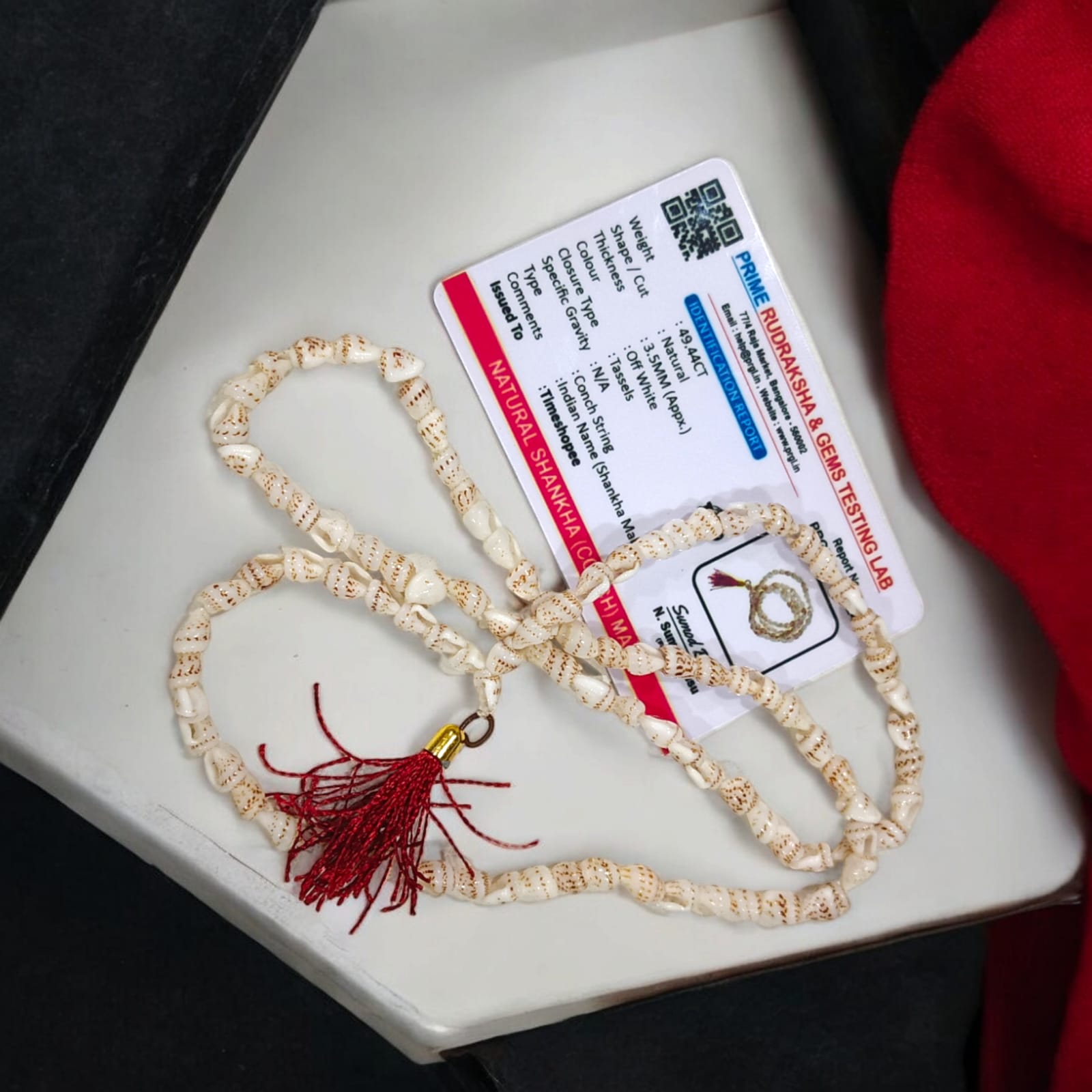 Lab certified Shankh Mala with 108+1 Conch beads for meditation