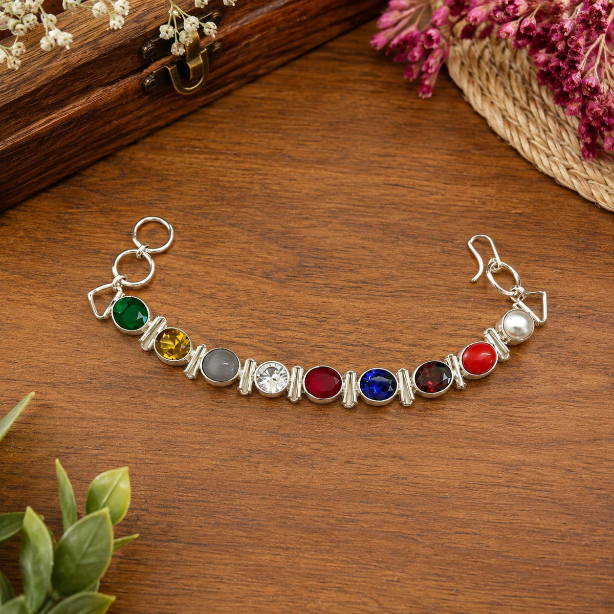 Lab certified multicolor Navratan Navgrah bracelet with nine gemstone colors