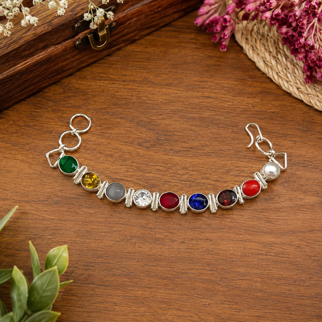 Lab certified multicolor Navratan Navgrah bracelet with nine gemstone colors