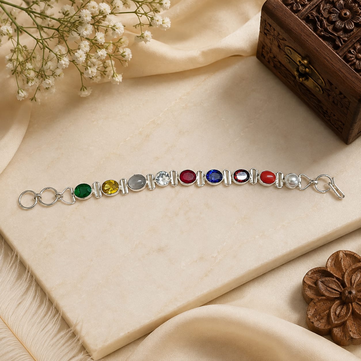 Lab certified multicolor Navratan Navgrah bracelet with nine gemstone colors