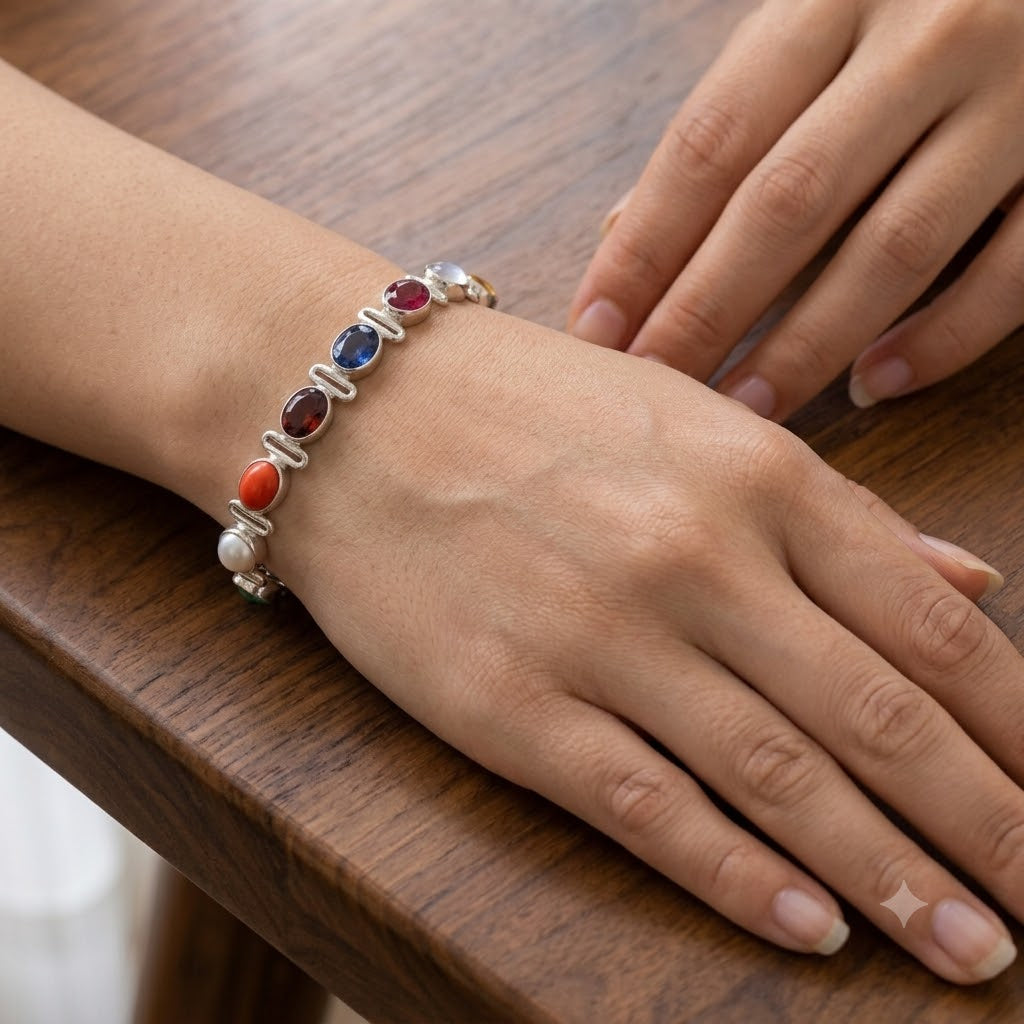 Lab certified multicolor Navratan Navgrah bracelet with nine gemstone colors
