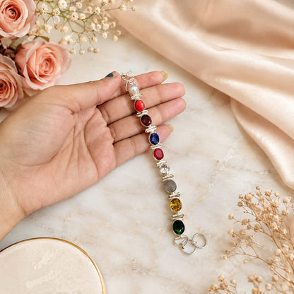 Lab certified multicolor Navratan Navgrah bracelet with nine gemstone colors