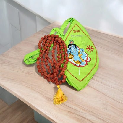 Laddu Gopal Cotton Japa Mala Bag with Gomukhi design, dimensions 25.4 x 12.7 x 2.5 cm, lightweight, available at Timeshopee.
