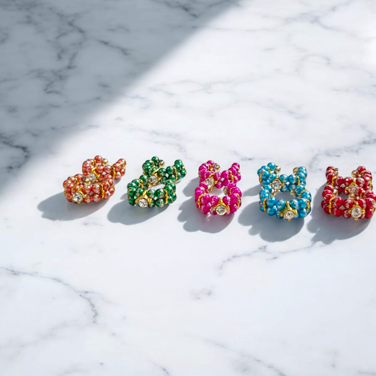 Laddu Gopal Multicolored Kada set of 5 in vibrant shades with pearl and zircon design by Timeshopee