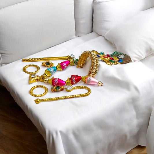 Laddu Gopal Shringaar Set Mukut, Earring, Bangles, Mala and Bansuri | Timeshopee