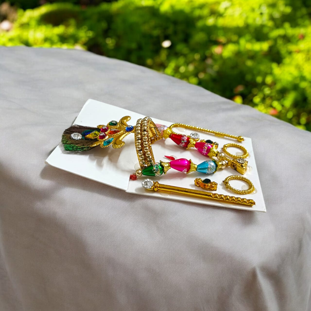 Laddu Gopal Shringaar Set Mukut, Earring, Bangles, Mala and Bansuri | Timeshopee