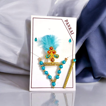 Laddu Gopal Shringaar Set with Mukut, Bangles, Mala, Earrings, Bansuri, Bindi in vibrant colors by Timeshopee