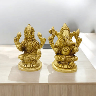 Lakshmi Ganesh Brass Murti | Auspicious Idol for Wealth & Prosperity – Timeshopee