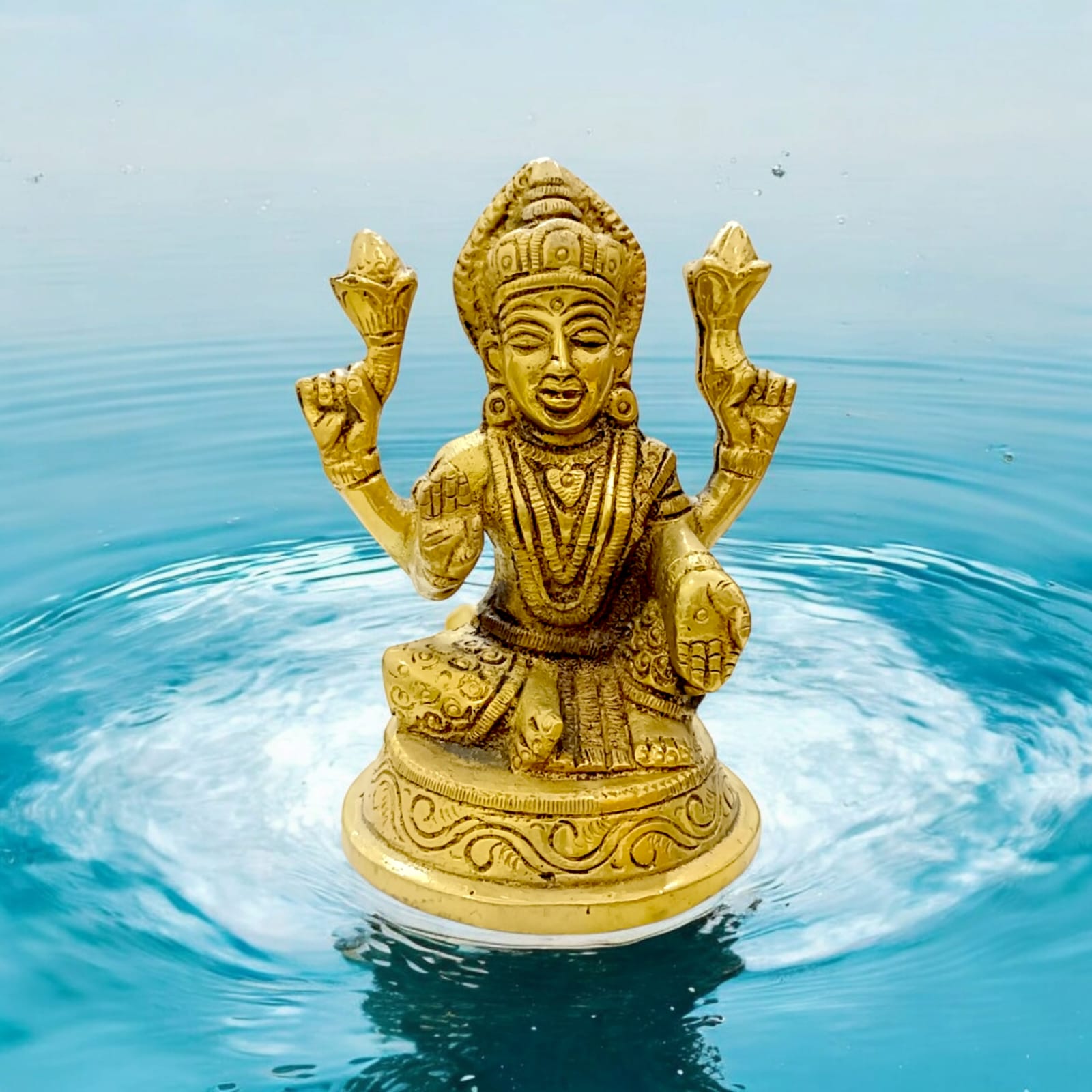 Lakshmi Ji Brass Murti - 475 gm, Standard Height, For Wealth and Prosperity