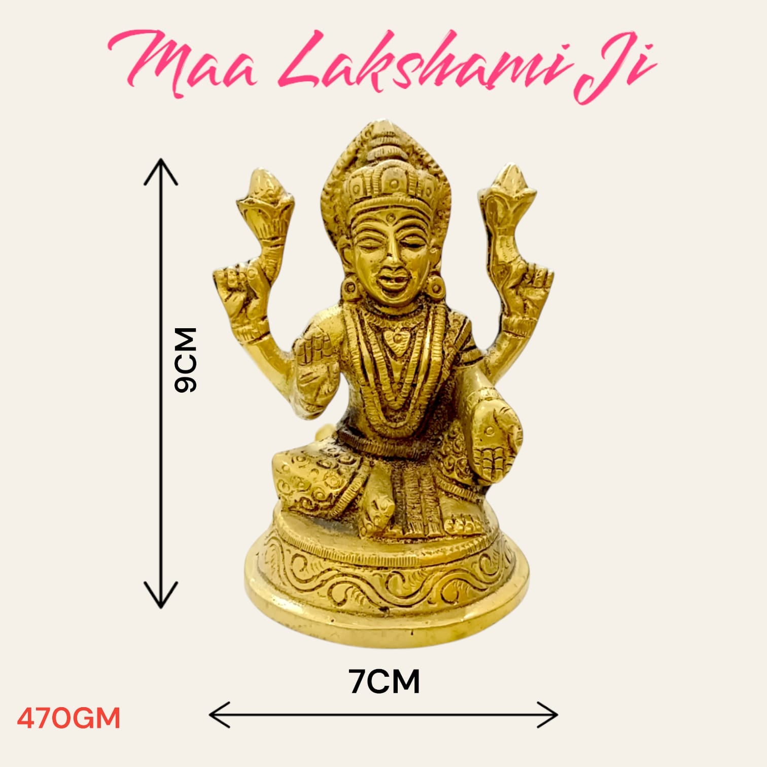 Lakshmi Ji Brass Murti - 475 gm, Standard Height, For Wealth and Prosperity