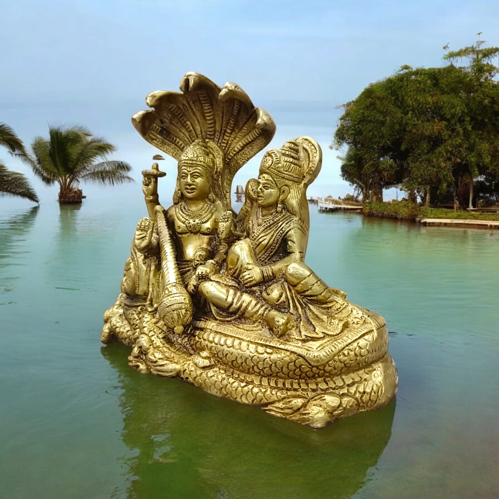 Lakshmi Narayan Brass Idol Resting on Shesha Naag | Timeshopee