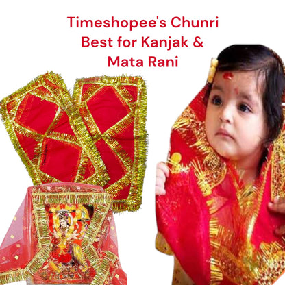 Lal Chunni Mata Rani Red Chuniri 17x8 inches with Golden Gotta Design | Timeshopee