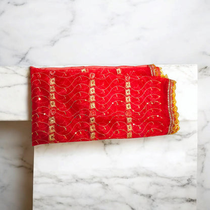Lal Chunni Mata Rani Red Chuniri 2 Meter with Golden Elegant Design | Timeshopee