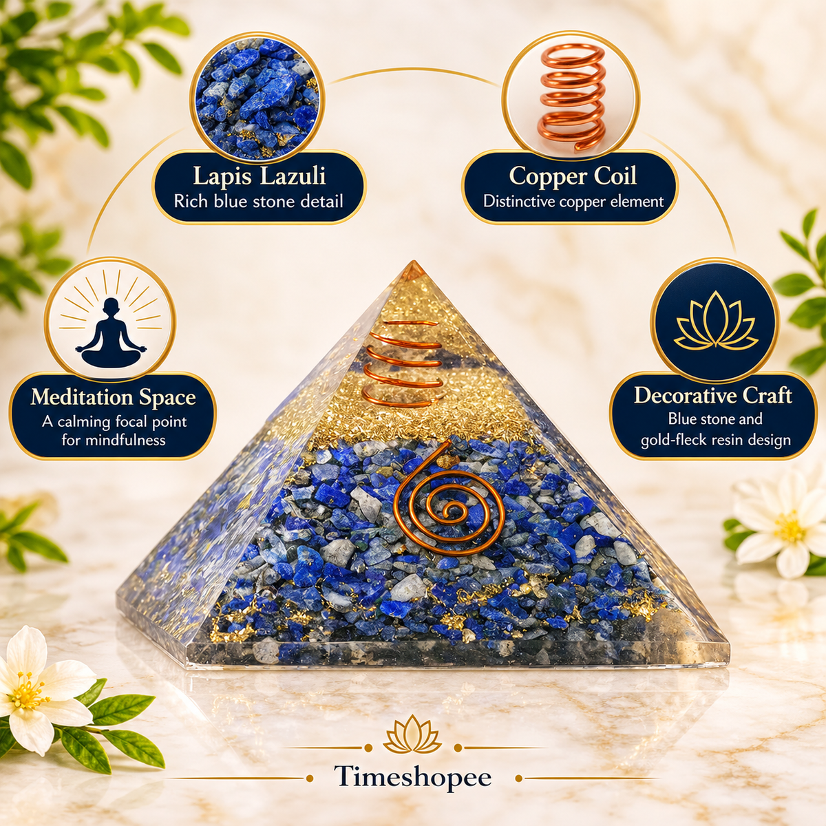 Lapis Lazuli orgone pyramid, lab-certified, 7 x 7 x 7 cms, from Timeshopee