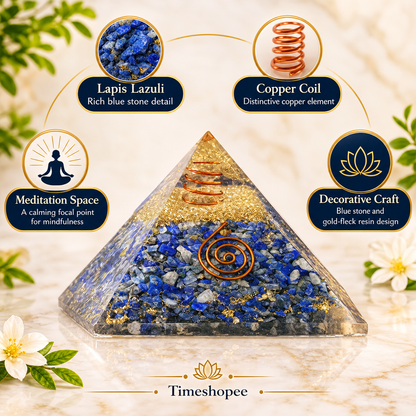 Lapis Lazuli orgone pyramid, lab-certified, 7 x 7 x 7 cms, from Timeshopee