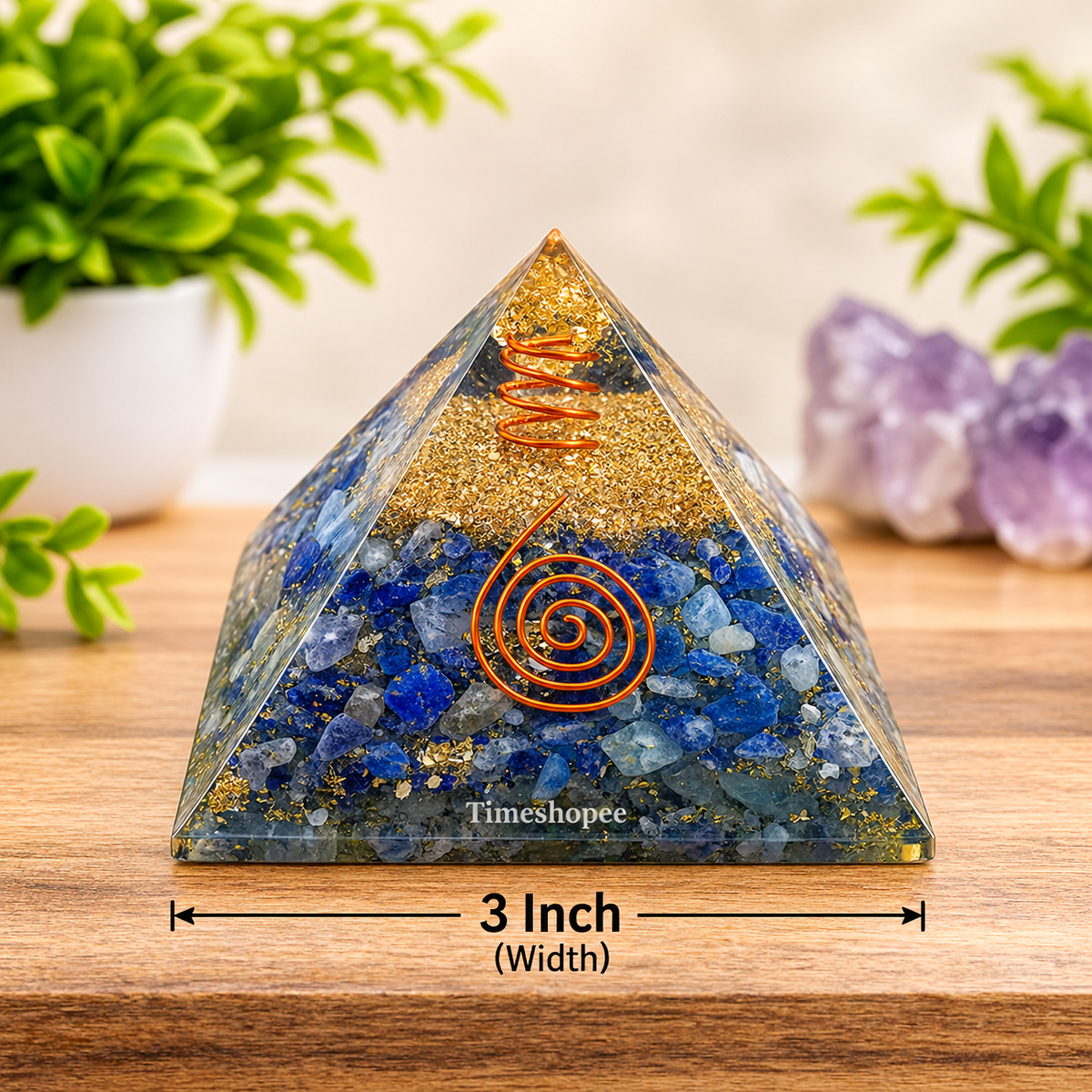 Lapis Lazuli orgone pyramid, lab-certified, 7 x 7 x 7 cms, from Timeshopee