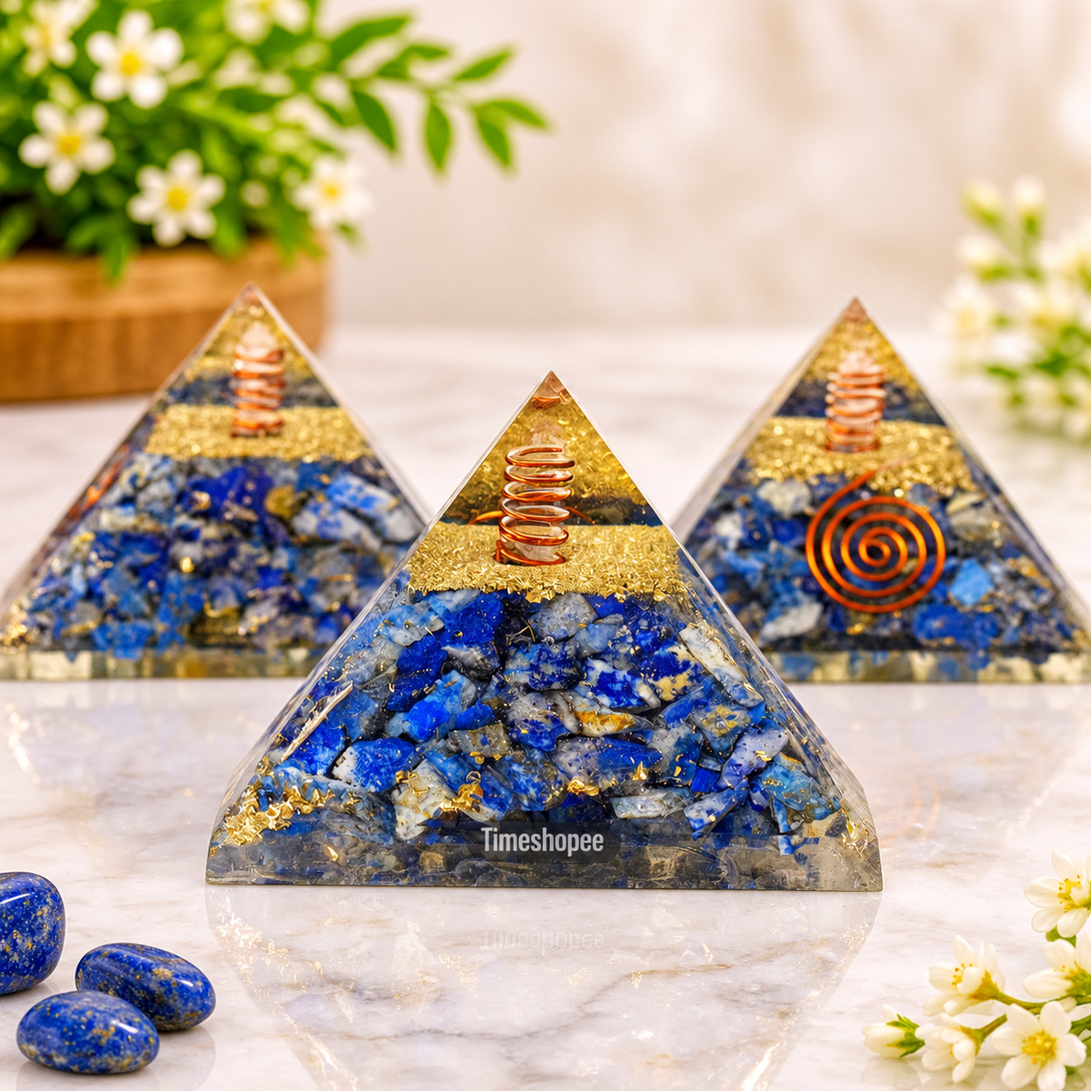 Lapis Lazuli orgone pyramid, lab-certified, 7 x 7 x 7 cms, from Timeshopee