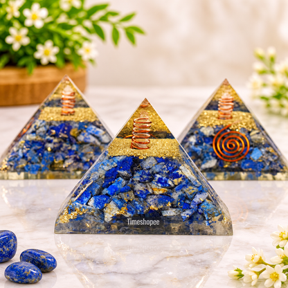 Lapis Lazuli orgone pyramid, lab-certified, 7 x 7 x 7 cms, from Timeshopee