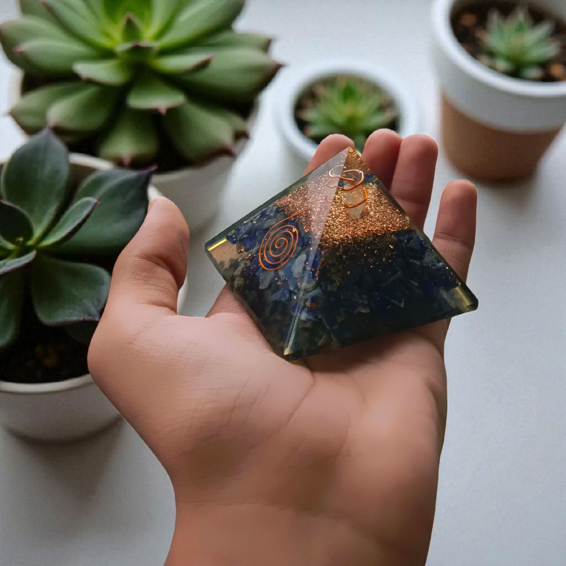 Lapis Lazuli orgone pyramid, lab-certified, 7 x 7 x 7 cms, from Timeshopee