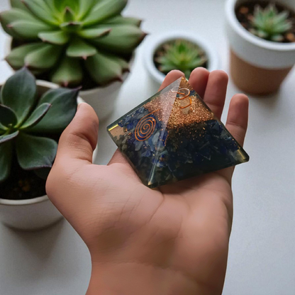 Lapis Lazuli orgone pyramid, lab-certified, 7 x 7 x 7 cms, from Timeshopee