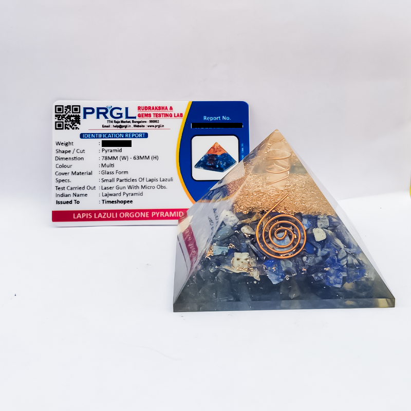 Lapis Lazuli orgone pyramid, lab-certified, 7 x 7 x 7 cms, from Timeshopee