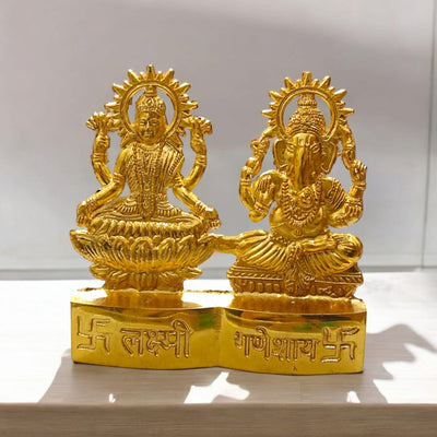 Laxmi Ganesh Metal Statue for Worship & Home Temple Decor