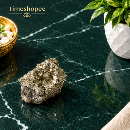Natural certified raw pyrite crystal cluster for wealth, manifestation, vastu, healing, and protection