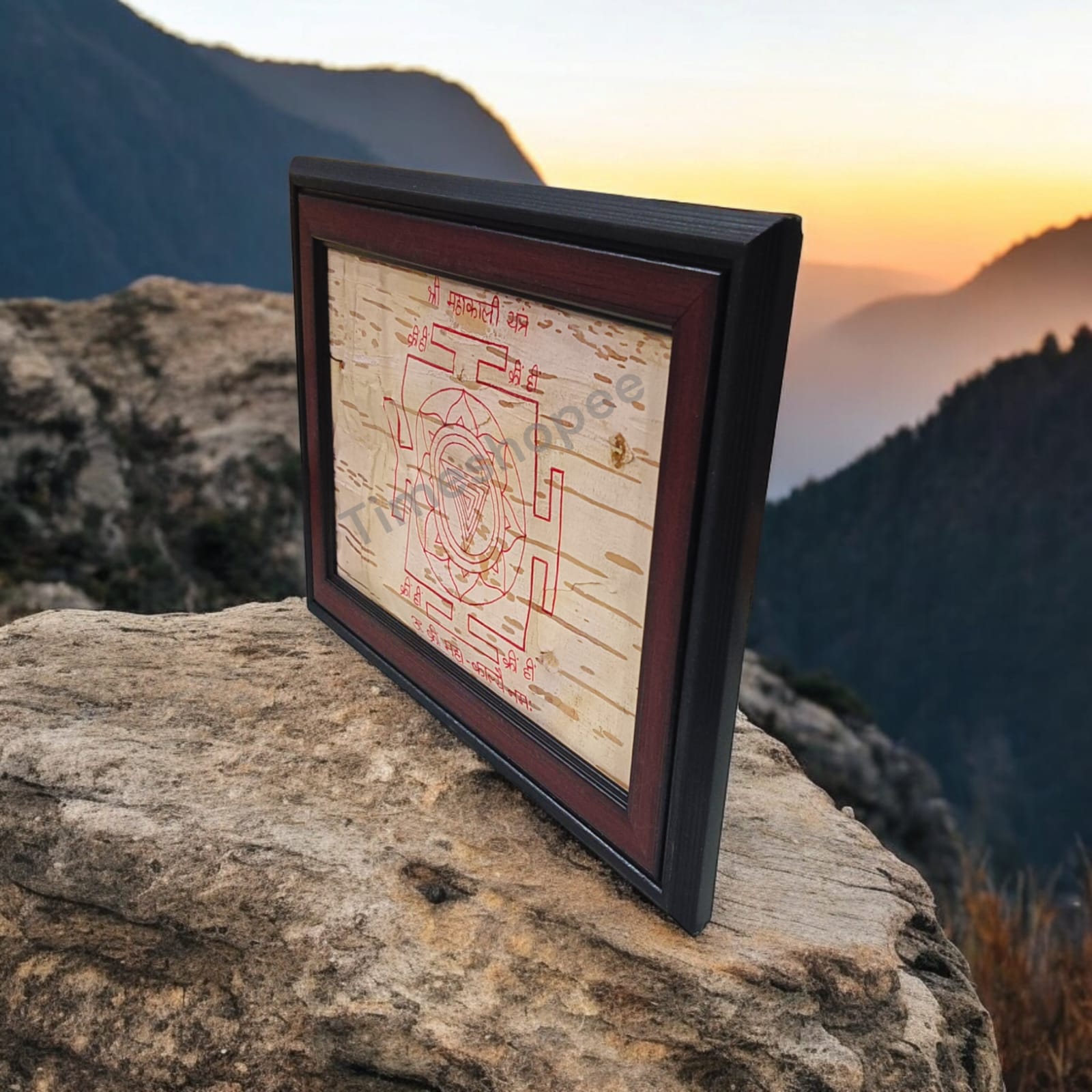 Mahakali Yantra on Bhojpatra with Wooden Frame by Timeshopee 