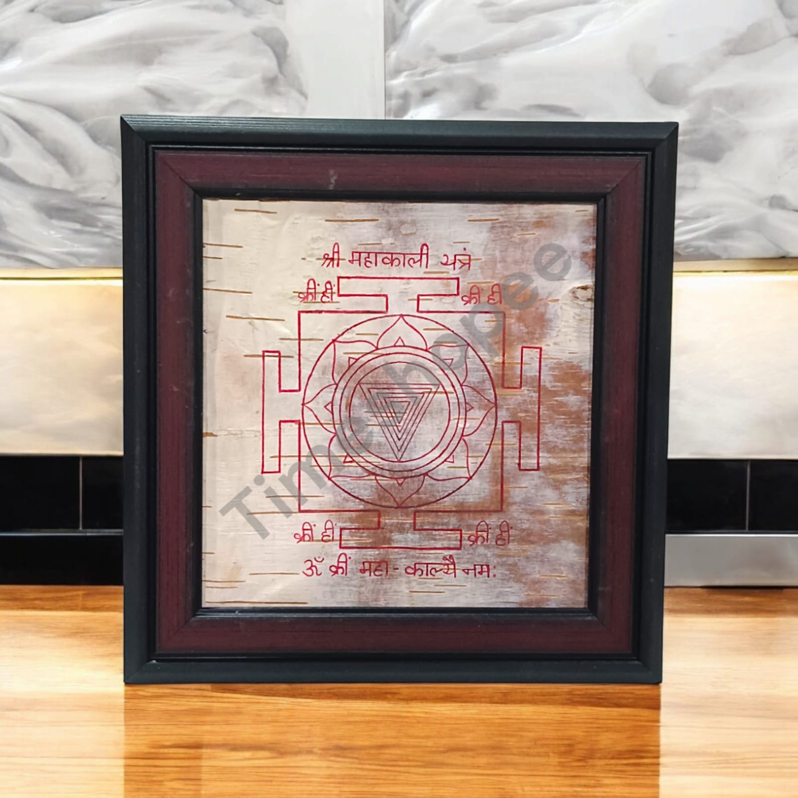 Mahakali Yantra on Bhojpatra with Wooden Frame by Timeshopee 