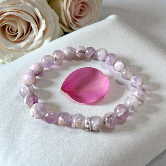 Natural Amethyst Bracelet with 8MM lab-certified beads, stretchable design for calm, clarity, and spiritual balance