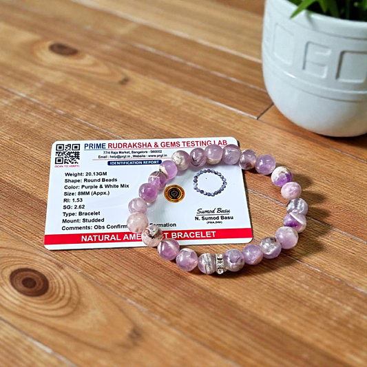 Natural Amethyst Bracelet with 8MM lab-certified beads, stretchable design for calm, clarity, and spiritual balance